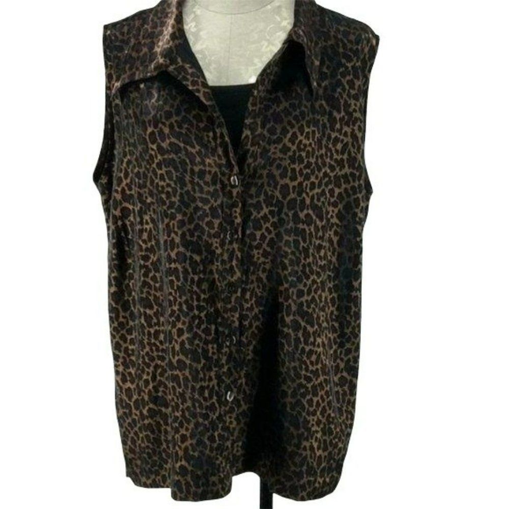 Studio C Plus Blouse Cheetah Print Button‎ Up Down Size 26